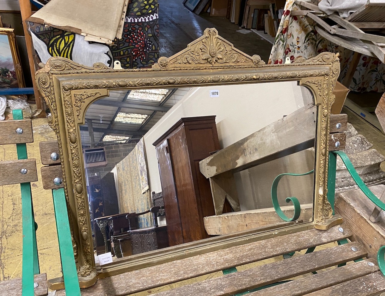 A Victorian later painted overmantel mirror, width 117cm, height 77cm